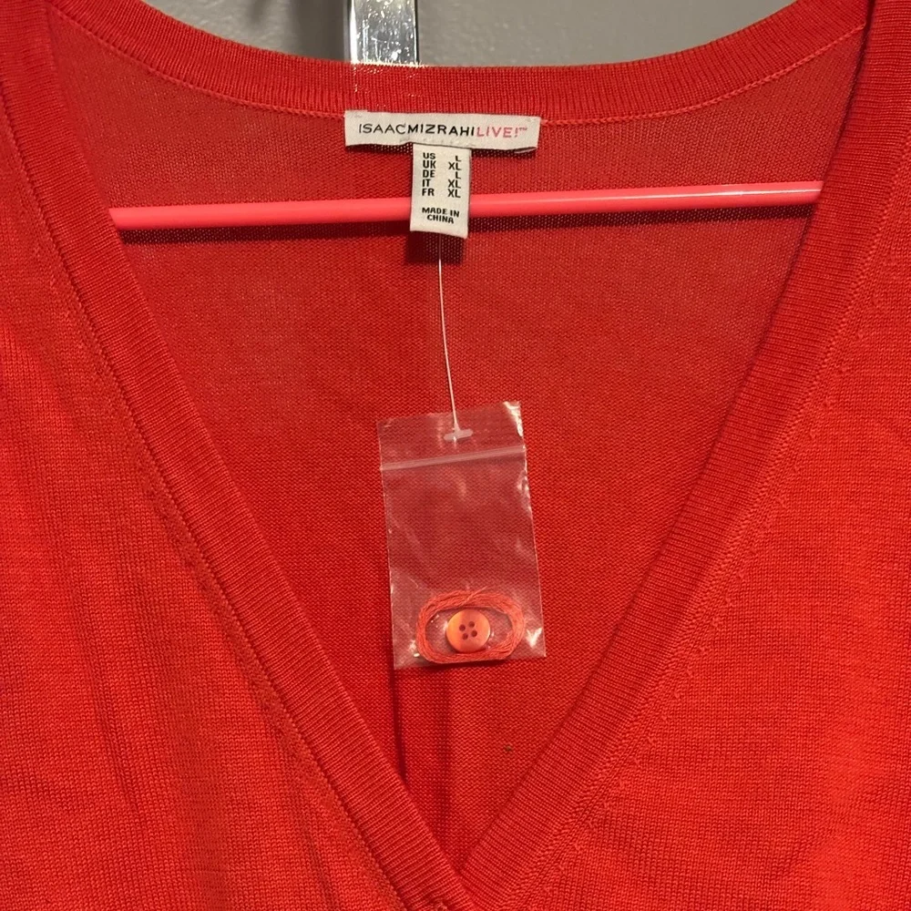 Isaac Mizrahi Live orange cotton blend 3/4 sleeve button cardigan tunic‎ Size L